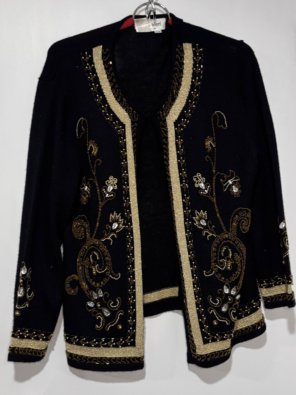 Vintage Franco Valeri Beaded Knit Cardigan Twin Set Gold Black Metallic M